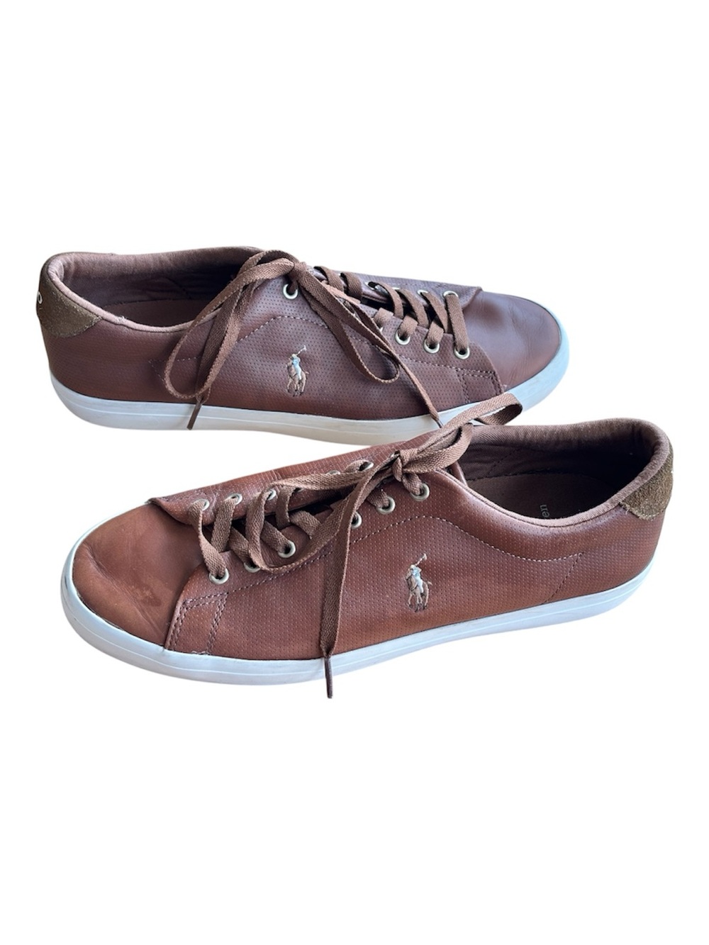 Polo Ralph Lauren Longwood Perforated Leather Sneakers Tan Brown 10.5D